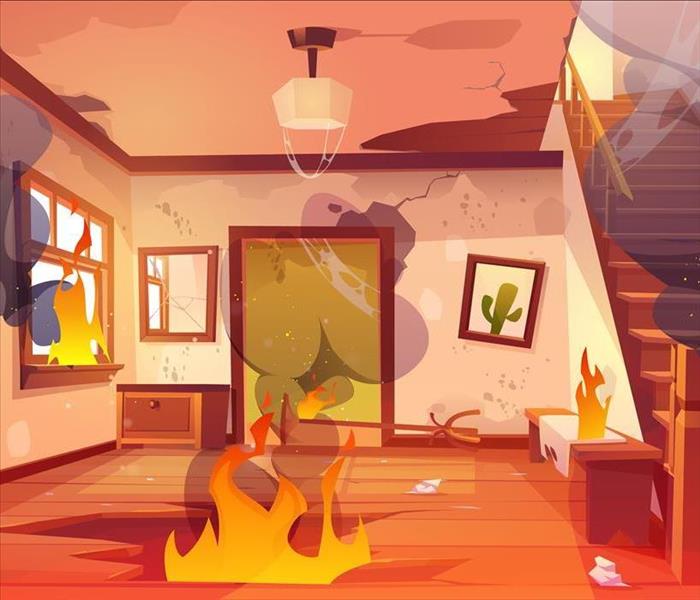 cartoon fire and smoke in basement