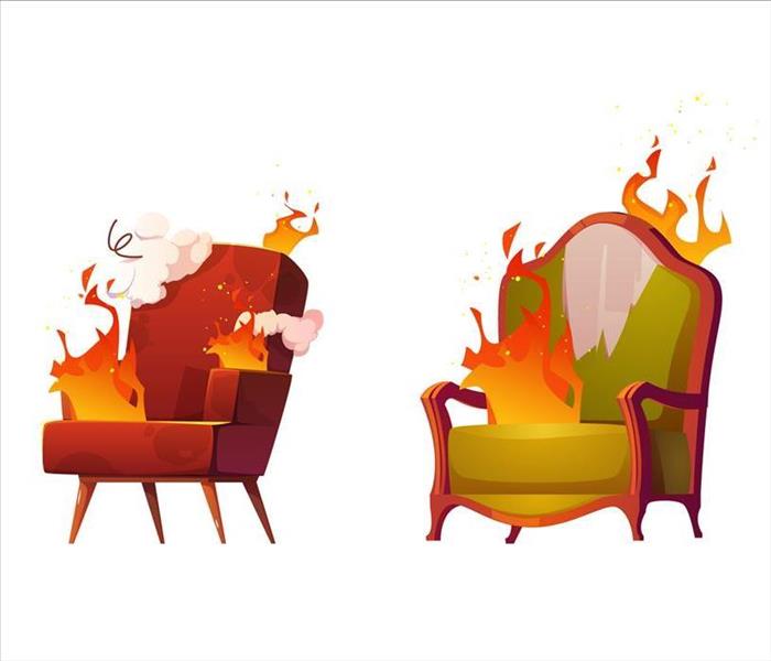 fire burning upholstered chairs
